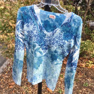 Mossimo Suppy Blue Floral on White Tunic Sweater